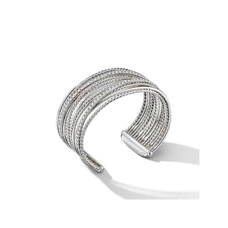 Shop David Yurman Cable 18K Gold & Diamond Station Cuff Bracelet | Saks  Fifth Avenue